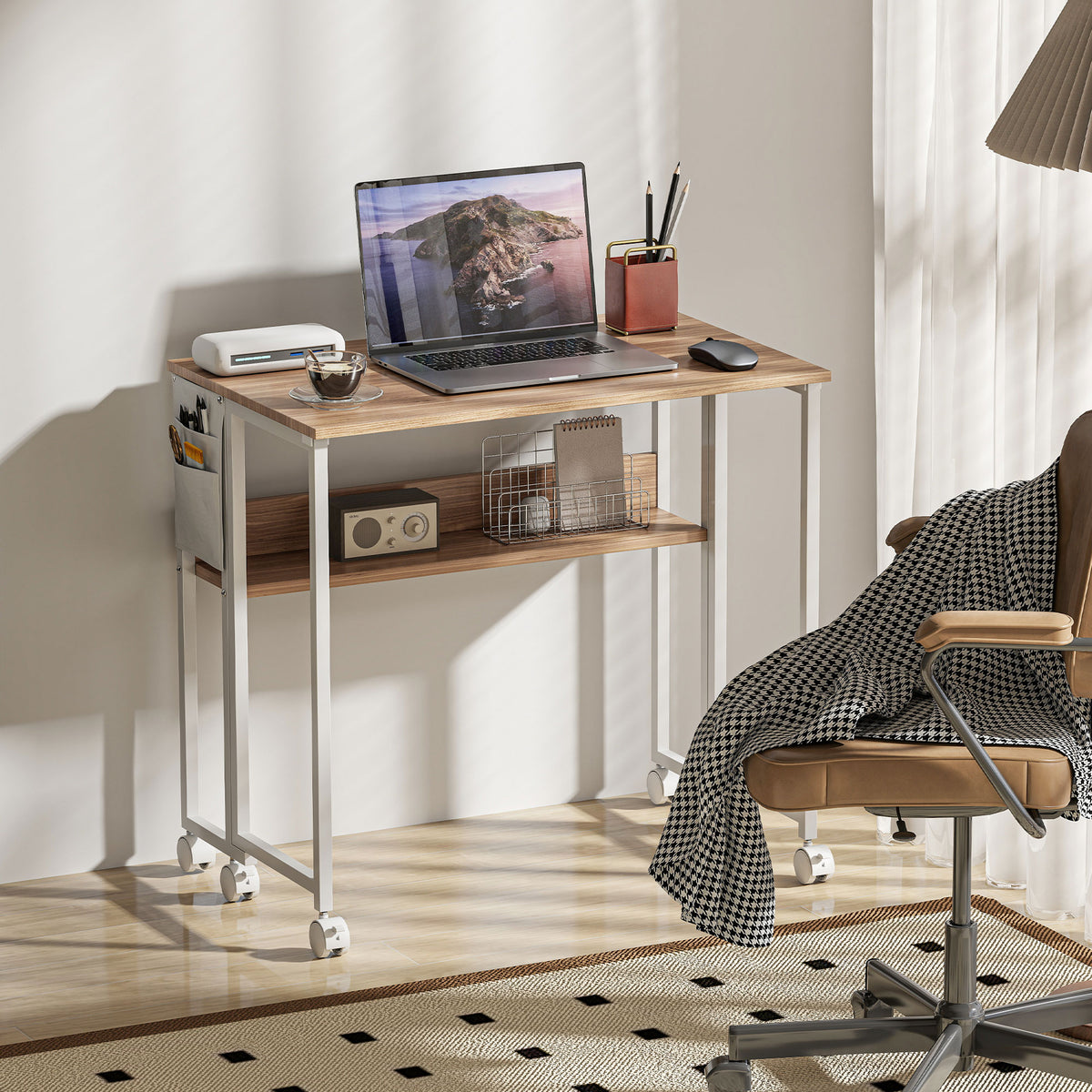 HOMCOM 80 cm Drop Leaf Writing Work Desk - Natural Wood Finish