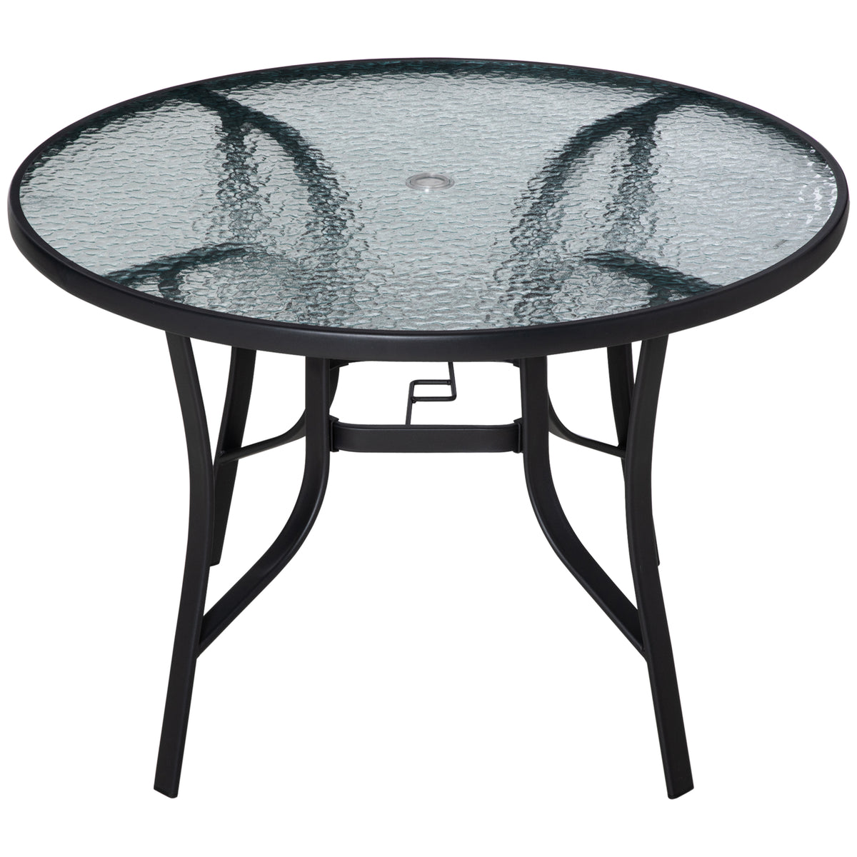 Outsunny 106cm Round Garden Dining Table with Parasol Hole, Tempered Glass Top, Steel Frame
