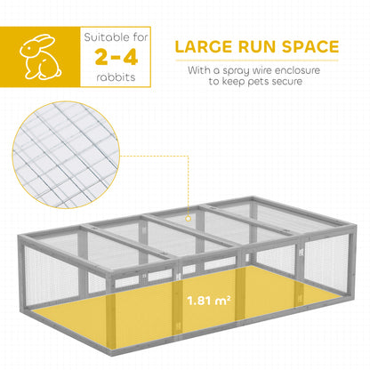 PawHut 6ft Outdoor Rabbit Hutch for 2-4 Rabbits, Fir Wood Run with Wire Mesh & Openable Roof, 181 x 100 x 48 cm, Grey