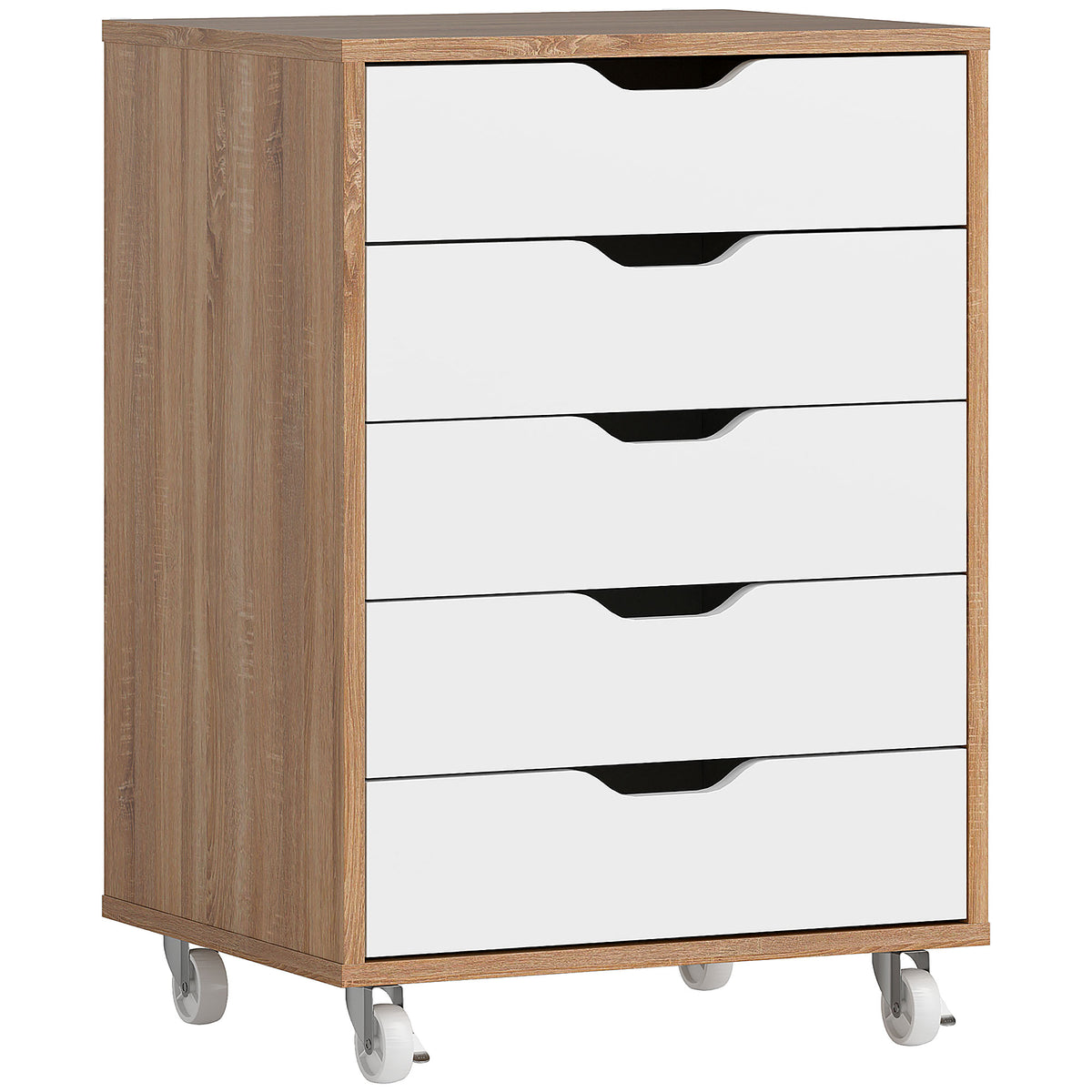 Vinsetto Five-Drawer Filing Cabinet, with Wheels - Oak Brown