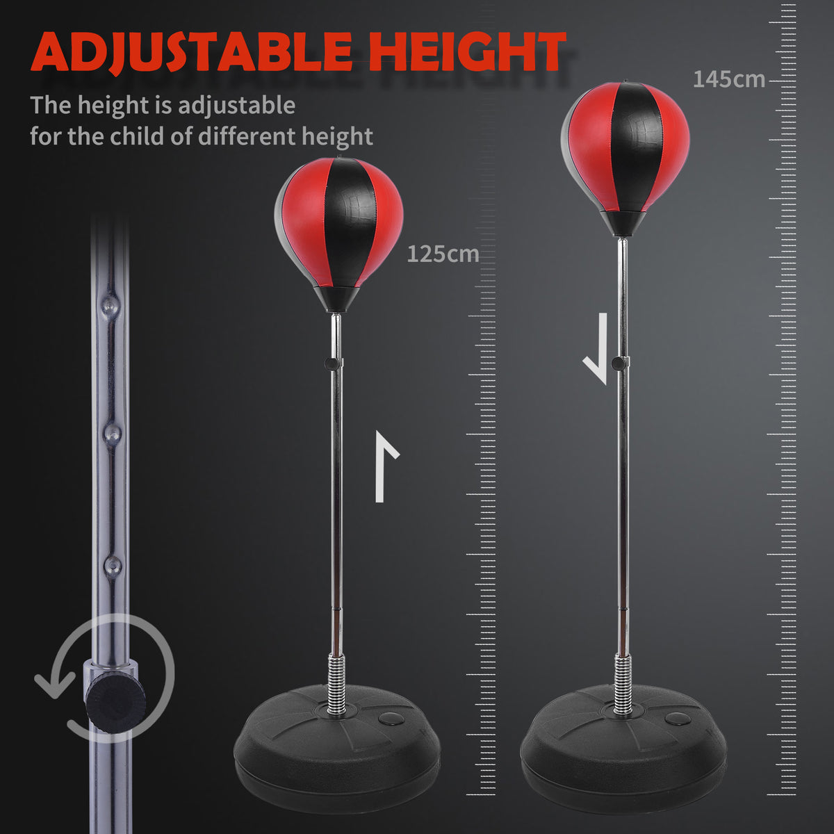 HOMCOM Punching Bag with Stand, 126-144 cm Height Adjustable Boxing Set Free Standing Speed Bag with Gloves and Air Pump for Teenagers Home Gym Workout