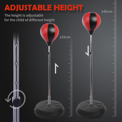 HOMCOM Punching Bag with Stand, 126-144 cm Height Adjustable Boxing Set Free Standing Speed Bag with Gloves and Air Pump for Teenagers Home Gym Workout
