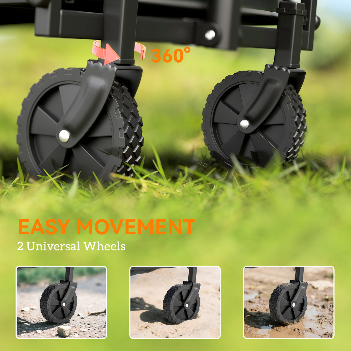 Outsunny 62L Festival Trolley on Wheels, Portable Small Folding Trolley Cart, 60kg Heavy Duty Collapsible Foldable Wagon with Adjustable Handle and Carrying Bag for Beach, Camping, Garden, Black