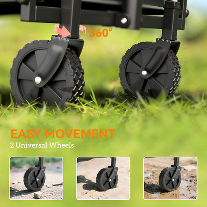 Outsunny 62L Festival Trolley on Wheels, Portable Small Folding Trolley Cart, 60kg Heavy Duty Collapsible Foldable Wagon with Adjustable Handle and Carrying Bag for Beach, Camping, Garden, Black