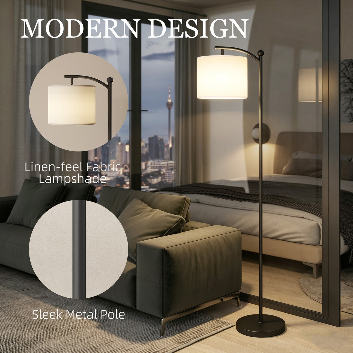 HOMCOM LED Floor Lamp with Remote Control - Black