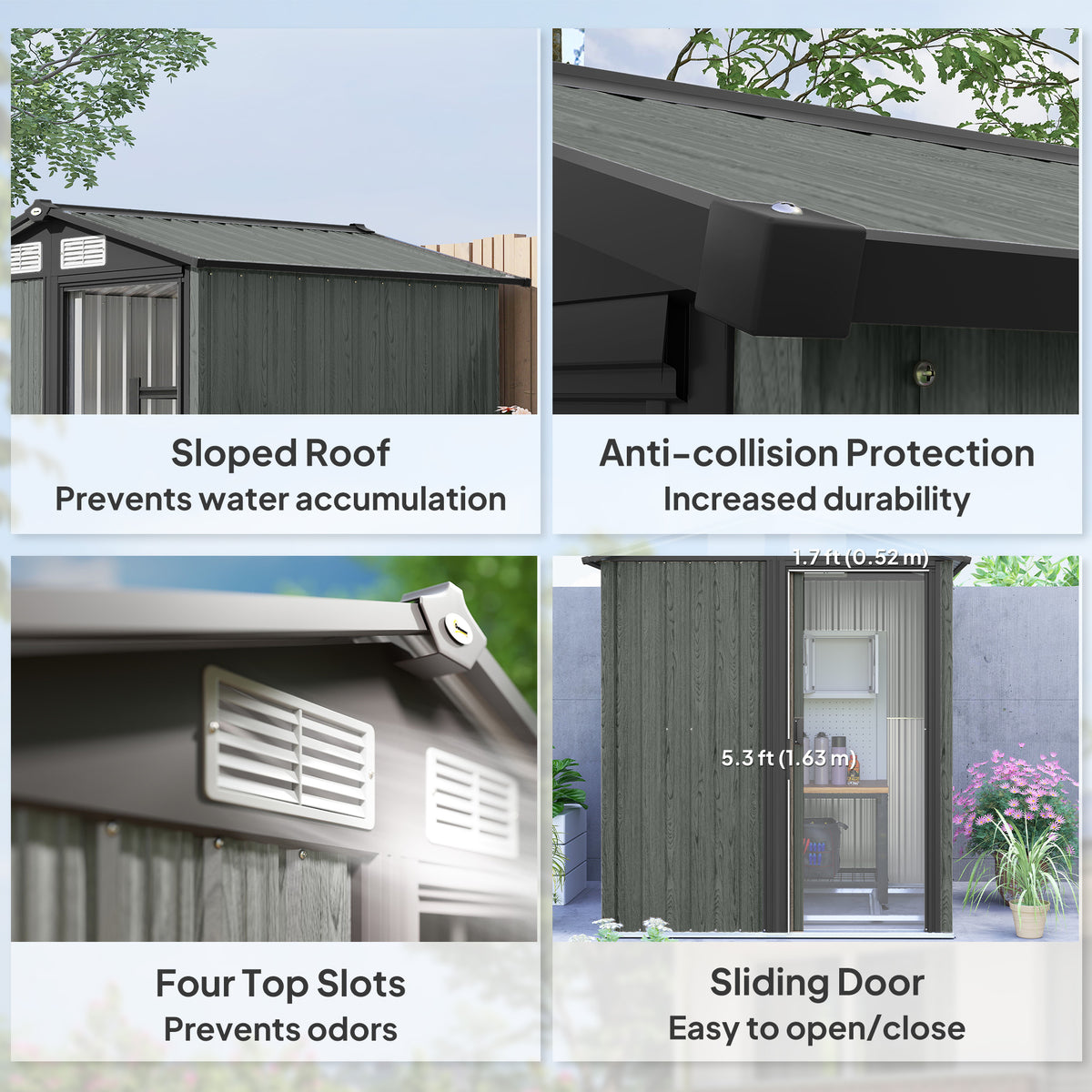 Outsunny 4.3 x 5ft Outdoor Garden Storage Shed - Grey Wood Effect