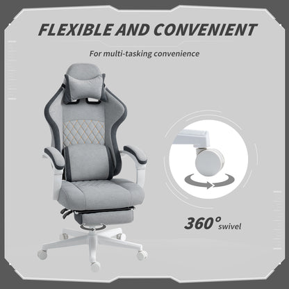 HOMCOM Gaming Chair, Gamer Computer Chair with Footrest, High Back, Lumbar Support, Adjustable Height, Swivel Wheels for Home Office, Grey