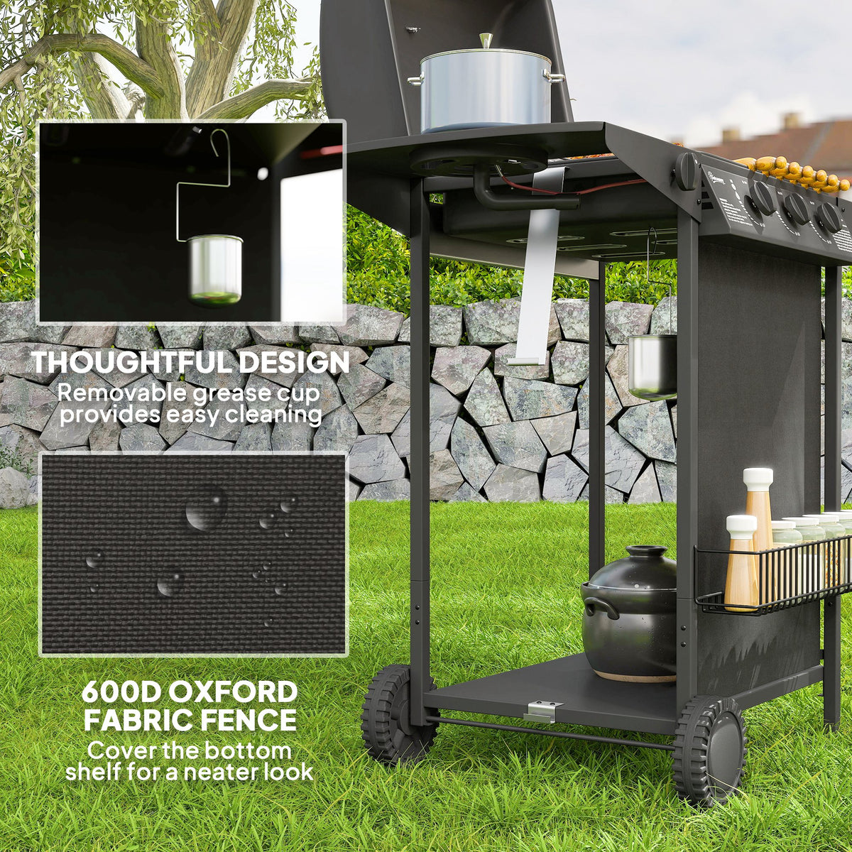 Outsunny Four Burner Gas Grill BBQ - Black