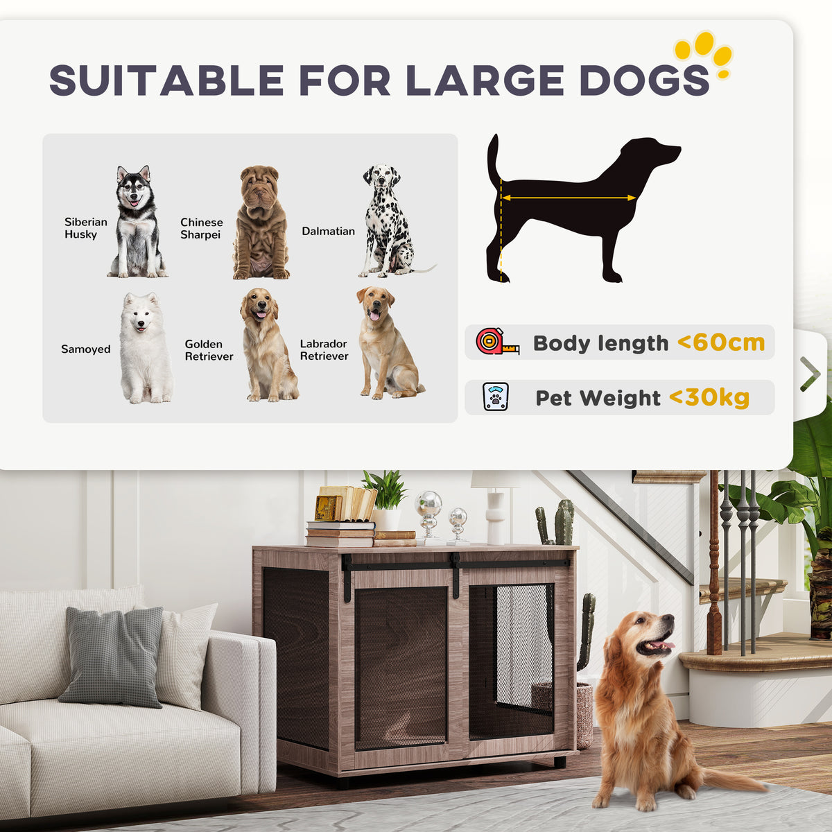 PawHut Dog Crate Furniture with Sliding Door for Large Dogs, Walnut Brown