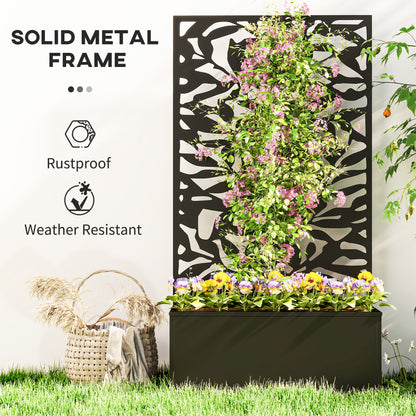 Outsunny Metal Garden Bed with Trellis, Wall Mounted or Freestanding Raised Planter with Privacy Panel, Black