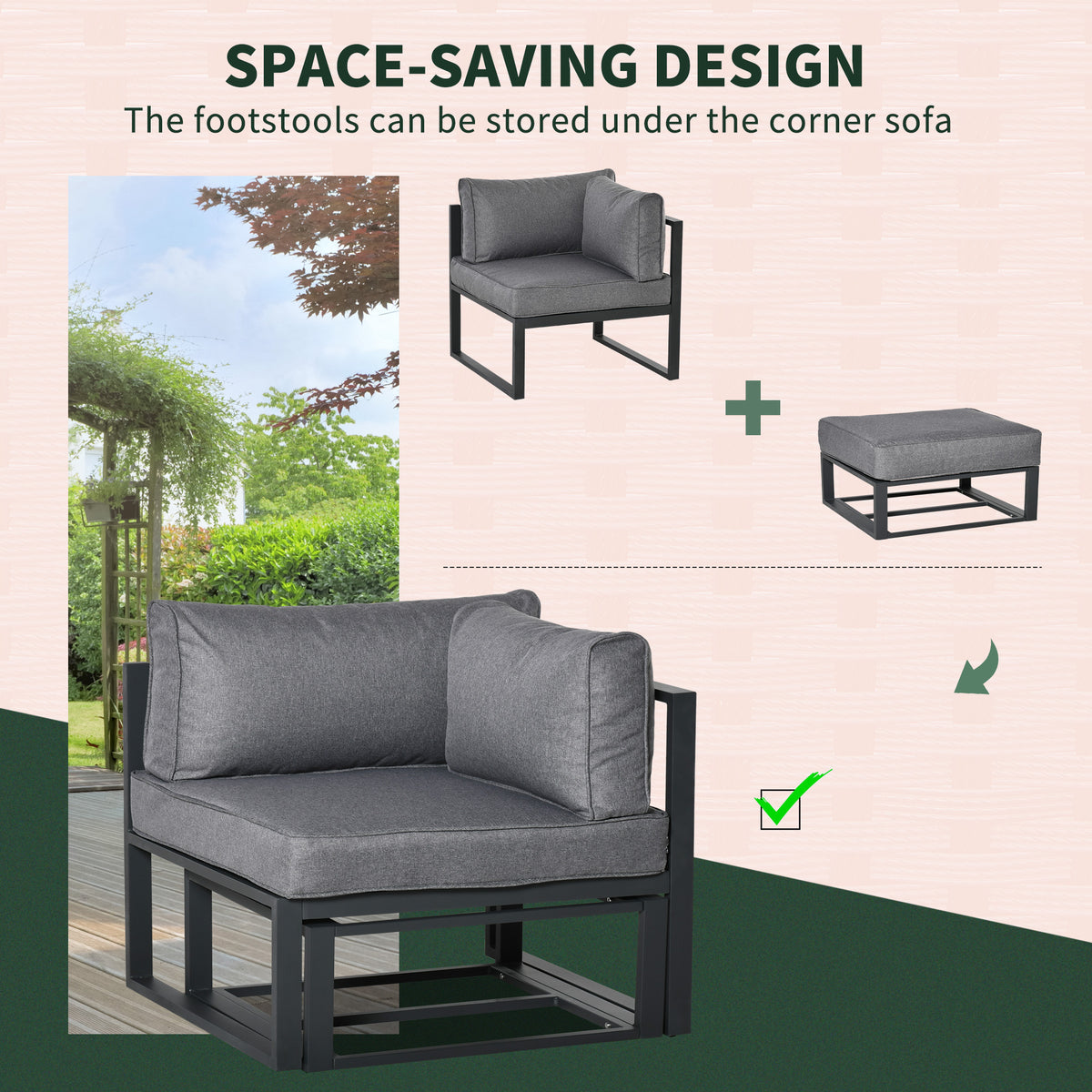 Outsunny 6 Piece Outdoor Couch, Sectional Sofa Set with Aluminum Patio Conversation Furniture, Grey