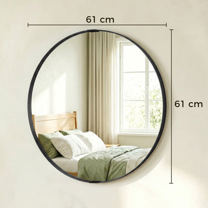 HOMCOM Round Wall Mirror 61 cm, Wall Mounted Bathroom Mirror with Tempered Safety Glass and Aluminium Alloy Frame, Black
