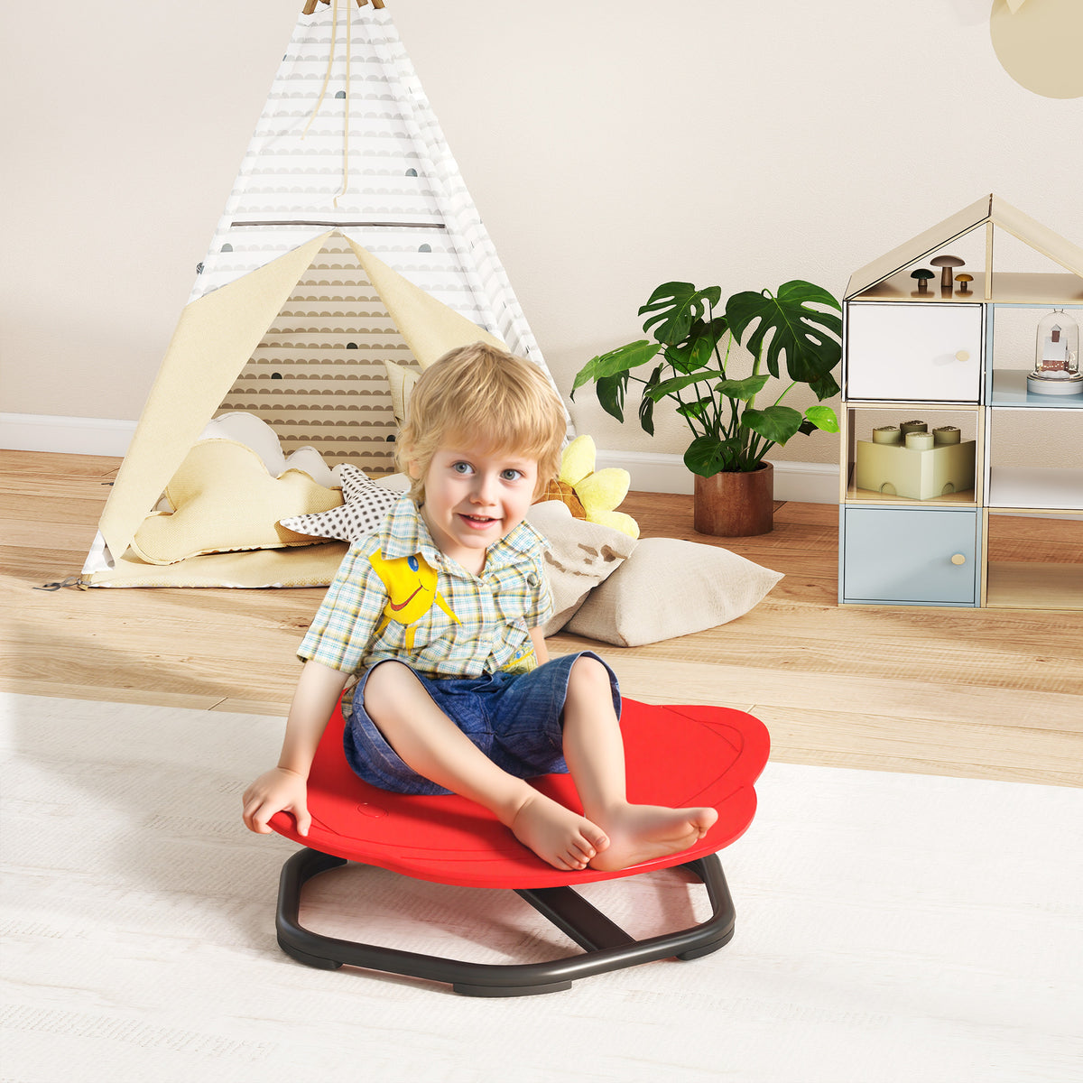 AIYAPLAY Planet-Shaped-kids Swivel Chair, Sensory Spinning Chair for Balance, Coordination Training, Red