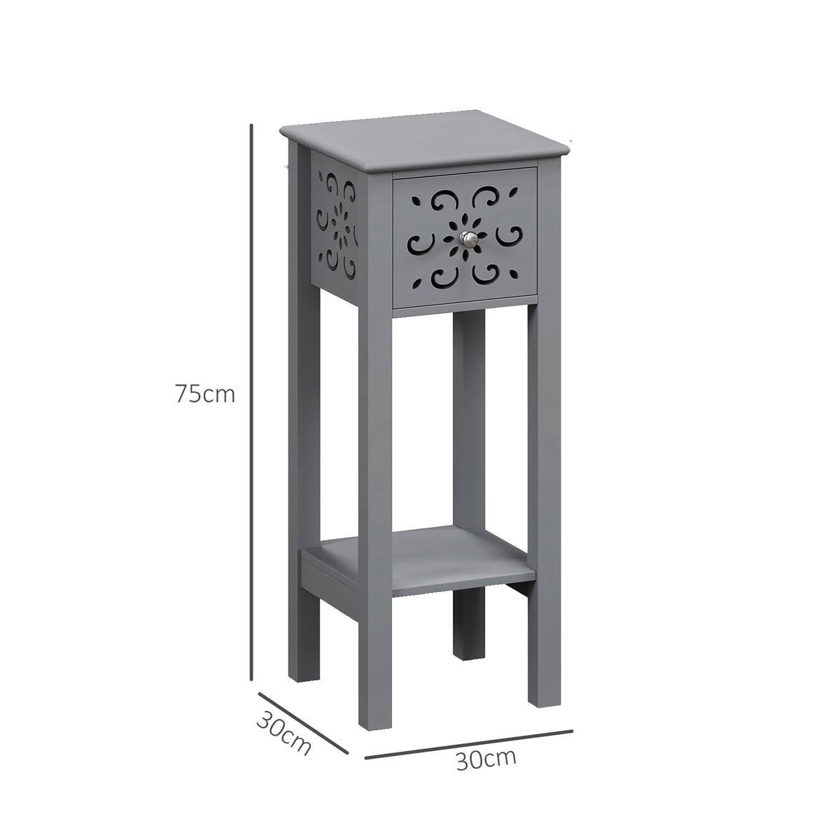 HOMCOM Set of Two Elegant Floral Cut-Out Side Tables - Grey