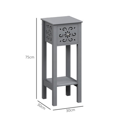 HOMCOM Set of Two Elegant Floral Cut-Out Side Tables - Grey