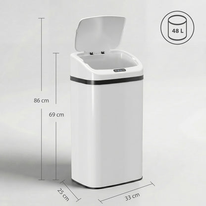 HOMCOM 48L Stainless Steel Sensor Bin - White