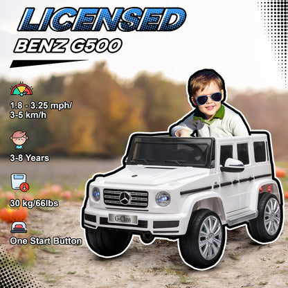 HOMCOM Mercedes Benz G500 Licensed 12V Kids Electric Ride On Car Toy with Parental Remote Control, 3-8 Years Old - White