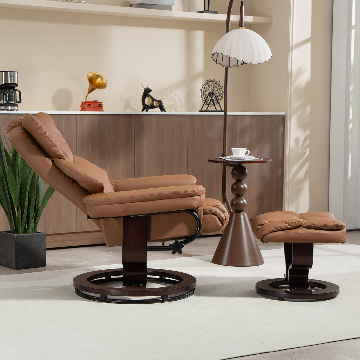 HOMCOM Faux Leather Reclining Chair and Footstool - Brown