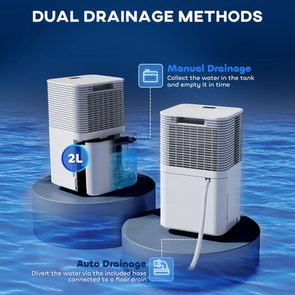 HOMCOM 10L/Day Dehumidifier with 2L Water Tank, Laundry Drying, Automatic Humidity Sensor, Electric Portable Dehumidifier with 24H Timer, 3 Modes for Home Damp, Mould and Condensation