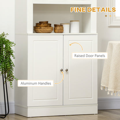 HOMCOM Kitchen Cupboard with 6-tier Shelving, Freestanding Storage Cabinet Sideboard, Pantry Cupboard with 3 Open Compartments and Double-door Cabinet with Adjustable Shelves, White