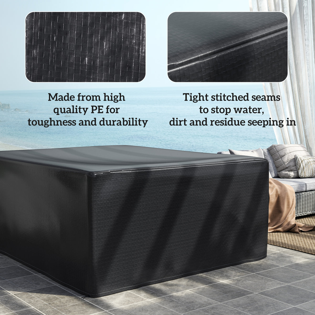 Outsunny Garden Furniture Cover, Waterproof Anti-UV Large Protective Patio Set Covers, 235 x 190 x 90cm, Black