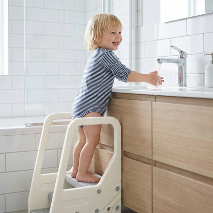 AIYAPLAY Adjustable 3 Step Toddler Tower with Handles, Non-slip Surface and Foot Pads, Grey