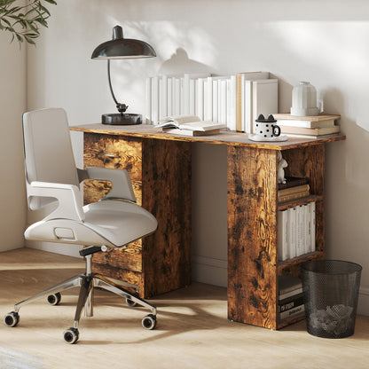 HOMCOM Computer Desk with Drawers, Home Office Desk, Writing Table, PC Workstation with 3 Storage Shelves for Working, Study, 120 x 49 x 72 cm, Rustic Brown