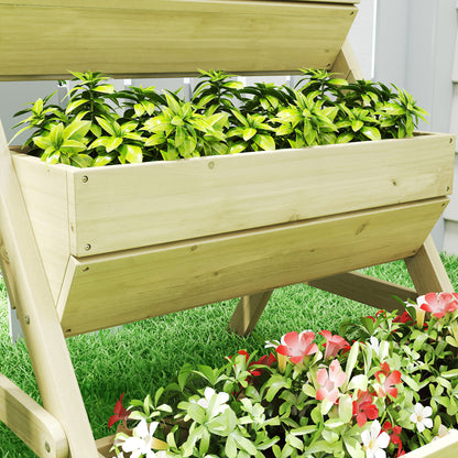 Outsunny 3 Tier Raised Garden Bed Wooden Elevated Planter Box Kit, 66L for Flower, Vegetable, Herb, 65x75x78cm, Green