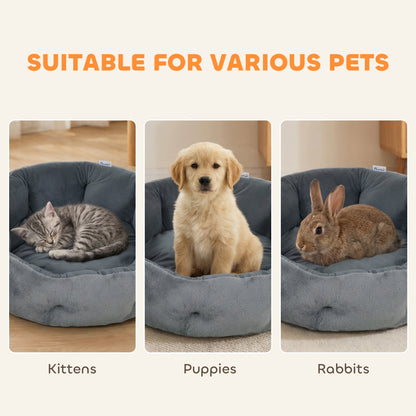 PawHut Cat Bed, Reversible Dog Pet Bed for Indoor Cats and Small Dogs, Round Bed with Supportive Bolster, Dark Grey