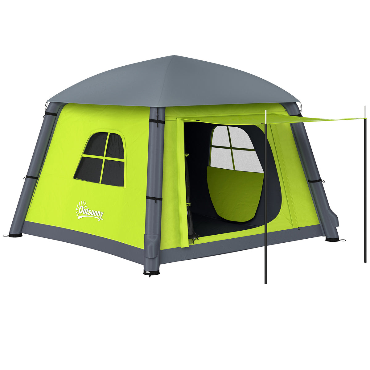 Outsunny Inflatable Camping Tent w/ Hand Pump, Easy Setup 1/2 Person Blow Up Tent Waterproof 190T Taffeta w/ Mesh Windows, Doors and Carry Bag, Green