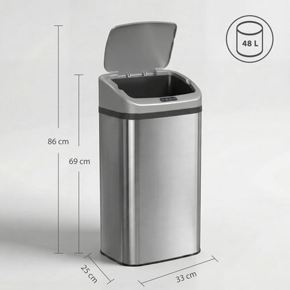 HOMCOM 48L Stainless Steel Sensor Bin - Silver-Tone