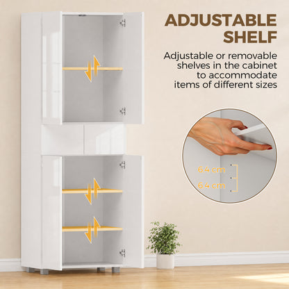HOMCOM Storage Cabinet, Kitchen Cupboard with 3 Adjustable Shelves, 60L x 35W x 170H cm, White