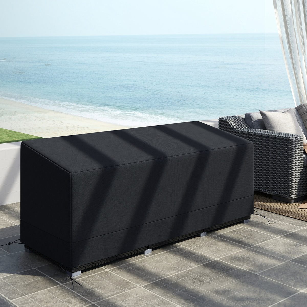 Outsunny Rectangular Patio Garden Furniture Cover Waterproof for 3 Seater Sofa Bistro Set, UV Resistant Protection 600D Oxford Fabric Rattan Lounge Clean Cover, 190 x 72 x 76cm, Black