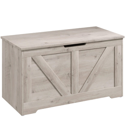 HOMCOM 100L Home Storage Box, with Safety Hinge - Grey Wood-Effect