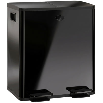 HOMCOM 40L Dual Compartment Stainless Steel Bin, with Deodoriser Holders - Black