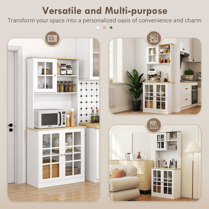 HOMCOM Kitchen Pantry, Buffet Hutch with 3 Storage Cabinets, 2 Open Shelves and Large Countertop for Kitchen, Living Room and Entryway, White