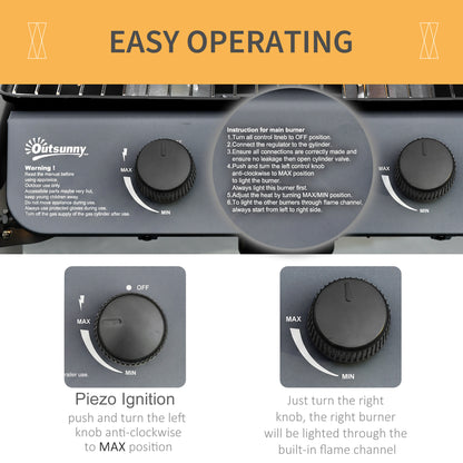 Outsunny 2 x 2.8kW Burner Gas BBQ - Grey