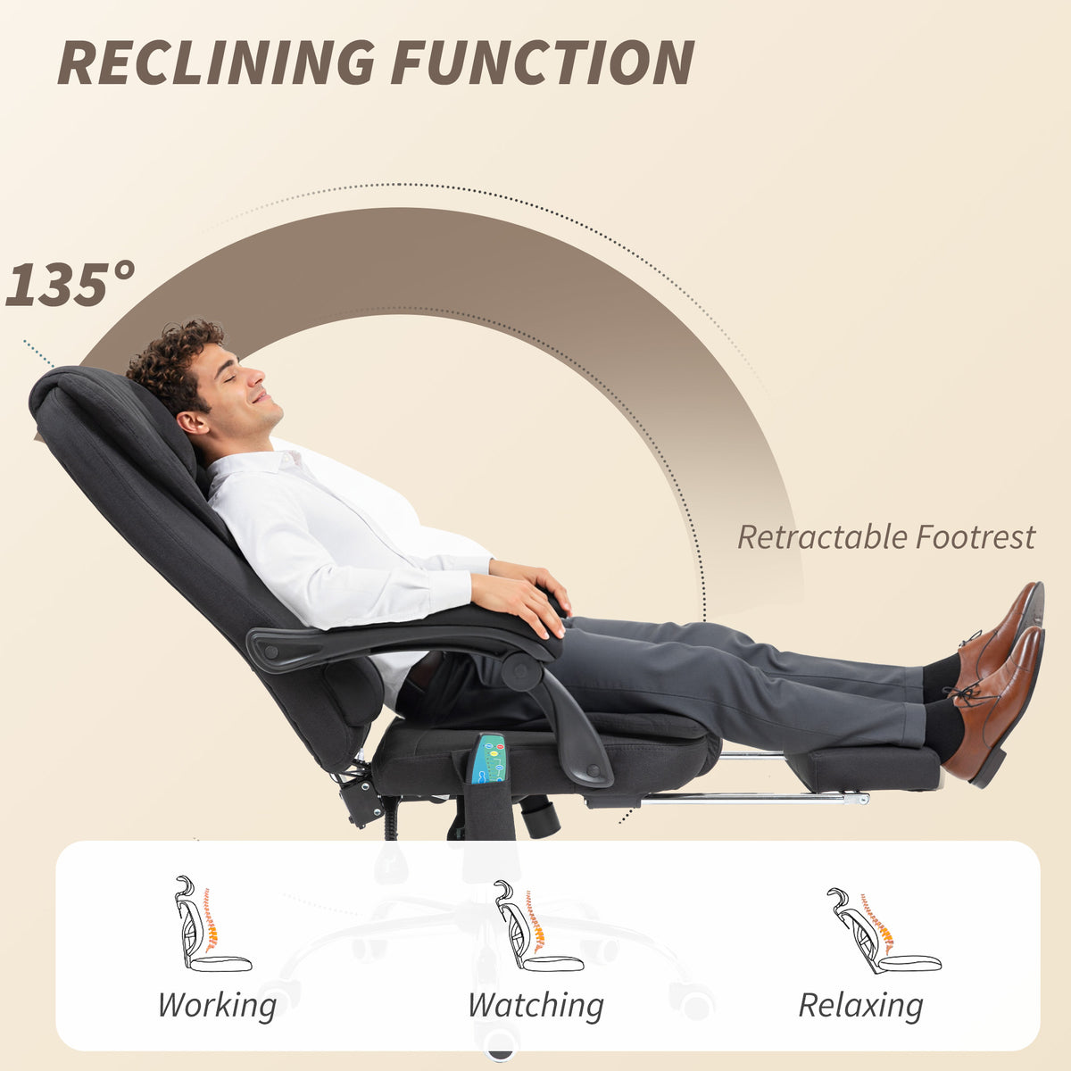 Vinsetto Six-Point Massage and Heated Office Chair with 135°Recline Back - Black
