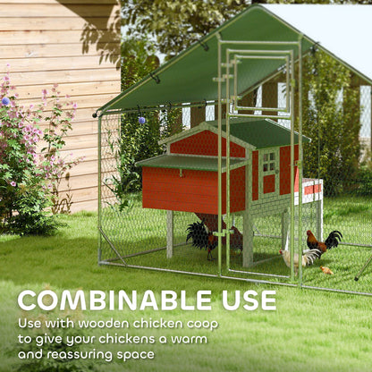 PawHut Walk-in Chicken Run with Cover, Feeding Door, Hanging Feeder, Perch, for 6-8 Poultry
