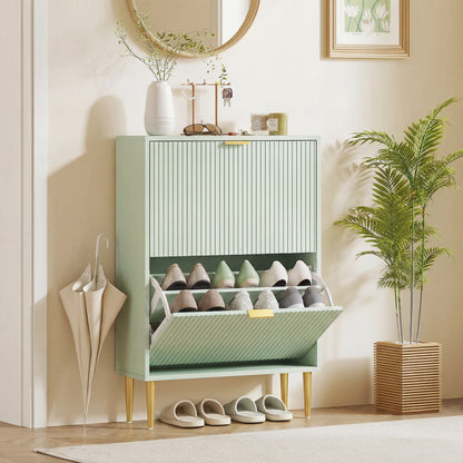 HOMCOM Elegant Two-Drawer Shoe Cabinet - Light Green