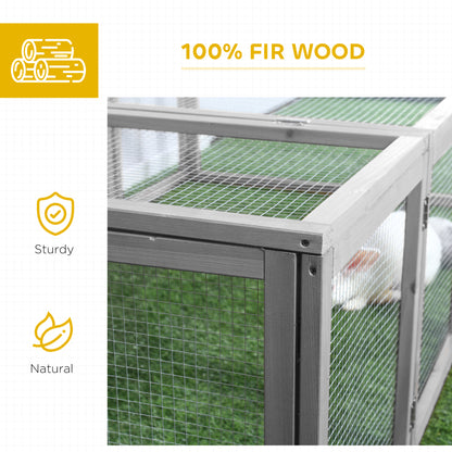 PawHut 6ft Outdoor Rabbit Hutch for 2-4 Rabbits, Fir Wood Run with Wire Mesh & Openable Roof, 181 x 100 x 48 cm, Grey