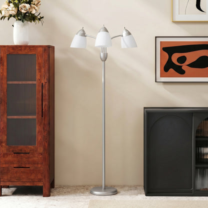 HOMCOM Arc Tree Floor Lamp with 3 Adjustable Rotating Lights, Industrial Standing Lamp with Steel Frame, Silver Tone