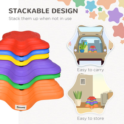 Outsunny Balance Stepping Stones Kids, 6-Piece Starfish Style Non-slip Obstacle Course, Stackable Balance Blocks, Garden Sensory Toys for Toddler 3-8 Years, Indoor Outdoor, Multicoloured