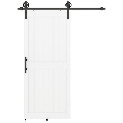 HOMCOM 183cm Sliding Barn Door Kit, Sliding Door with Track, Hardware, Upgraded Rollers and Floor Guide, Handle, White