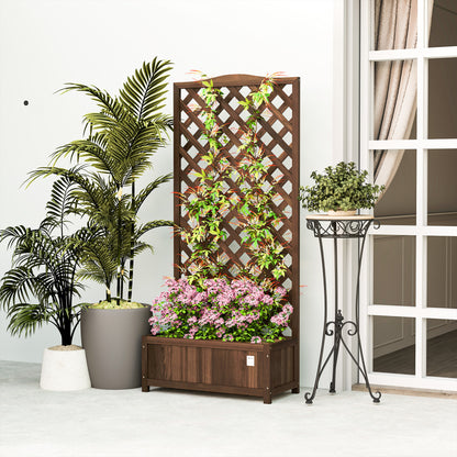 Outsunny Wooden Planter with Trellis, Freestanding Raised Bed for Garden with Lattice, Outdoor Planter Box for Climbing Plants, Vines, Flowers, 76 x 36 x 170 cm, Dark Brown