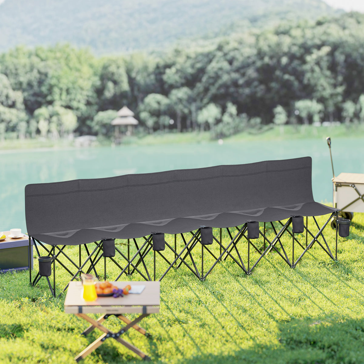Outsunny 6 Seater Folding Camping Chair with Cup Holder & Carry Bag - Charcoal Grey