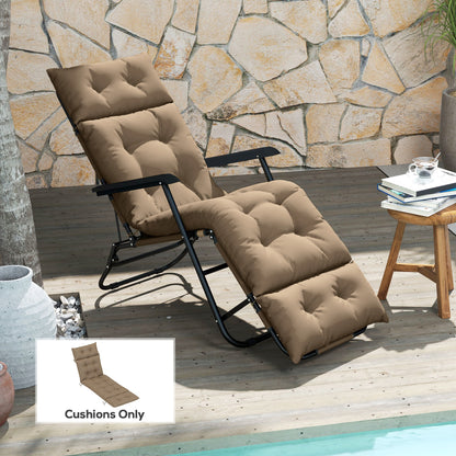 Outsunny Sun Lounger Cushion Only, 190 x 56 x 10 cm Garden Lounge Chair Cushion, UPF20+ 220gsm Fabric, Thick Sunbed Replacement Pad with 6 Ties, Khaki