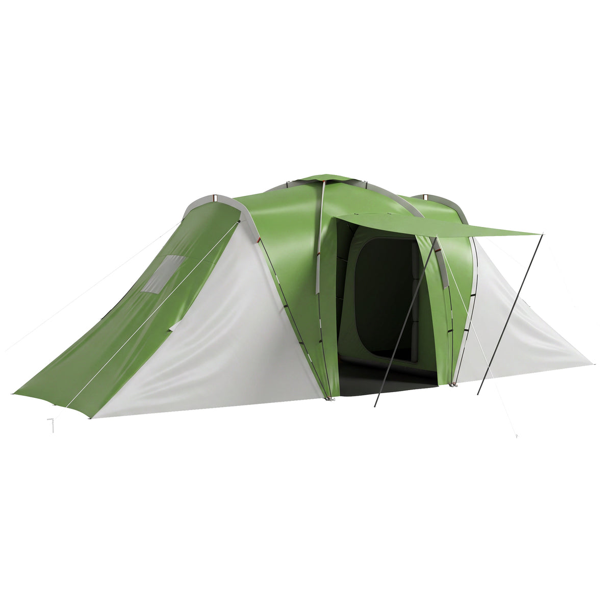 Outsunny Large Camping Tent Tunnel Tent with 2 Bedroom and Living Area, 2000mm Waterproof, Portable with Bag for 4 Man, Green