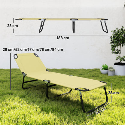Outsunny Foldable Sun Lounger with 5-Position Adjustable Backrest, Outdoor Portable Recliner Chaise Lounge Chair with Oxford Fabric for Patio, Beach, Garden, Camping, Beige