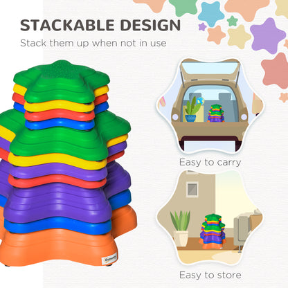 Outsunny 11-Piece Stepping Stones Kids, Starfish Style Non-slip Obstacle Course, Stackable Balance Blocks Garden Toys, Encourage Toddler Sensory Toys Indoor Outdoor - Multicoloured
